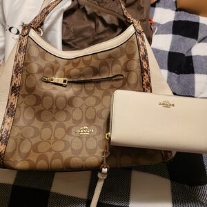 Coach Tan and Cream Hobo Bag with Wallet
